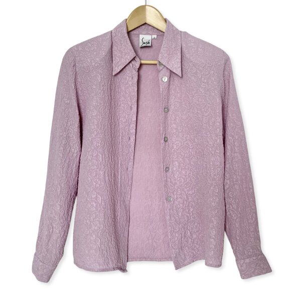 Vintage Sash Silk Floral Button Up Shirt Blouse Fairy Grandma Twee Academia Boho - Picture 4 of 11